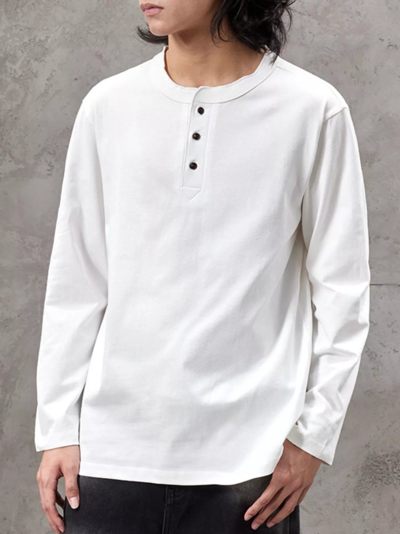 Plus Size Casual Henley Long Sleeve T-Shirt in White for Men