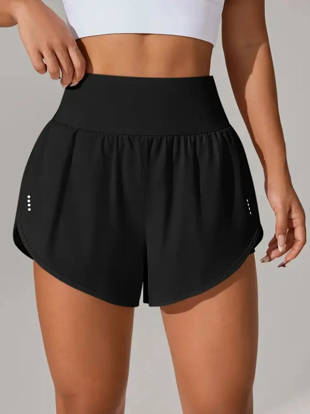 Pocketed High Waist Active Shorts in Black for Women