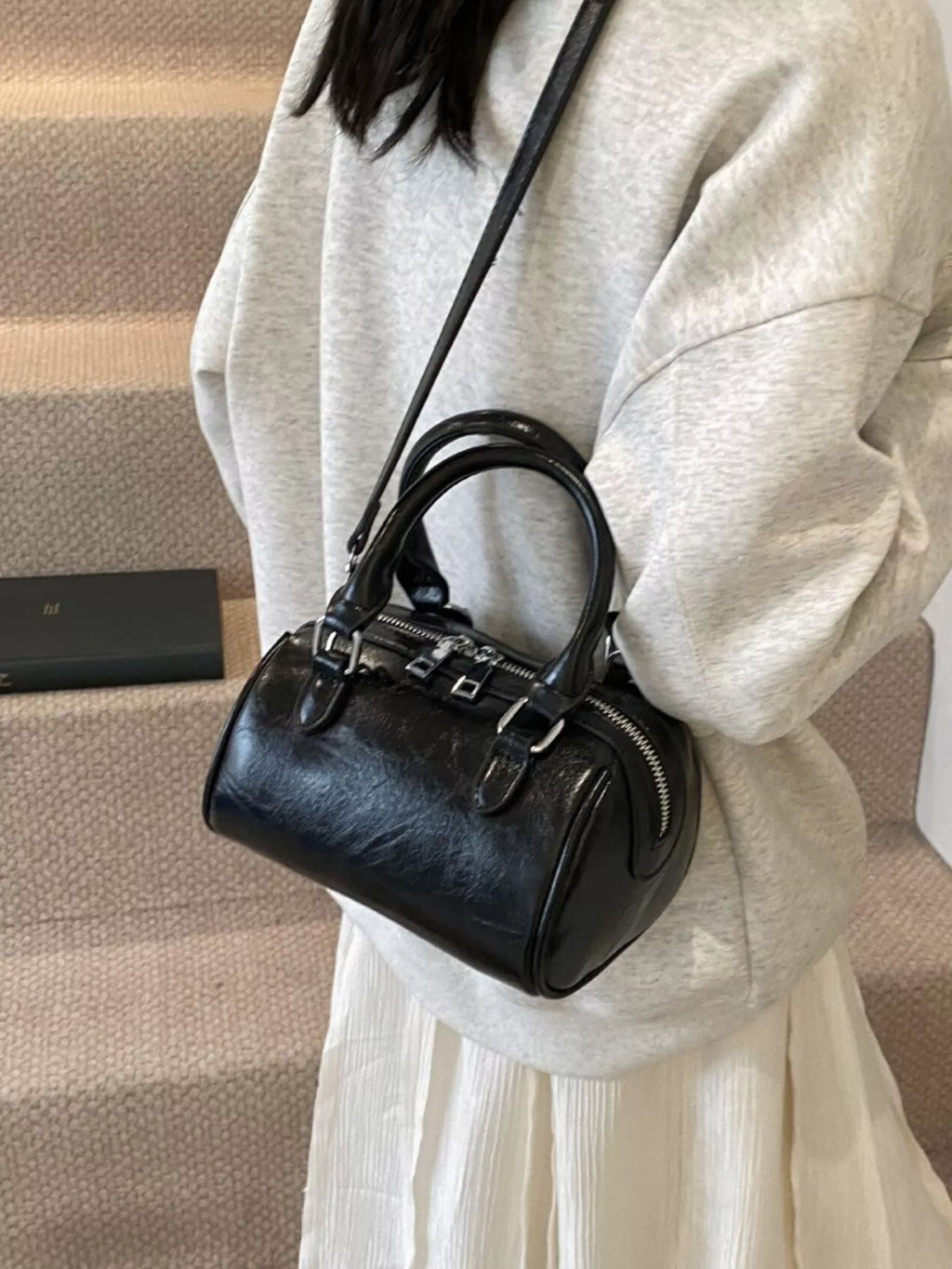 Cylinder Leather Shoulder Bag for Women