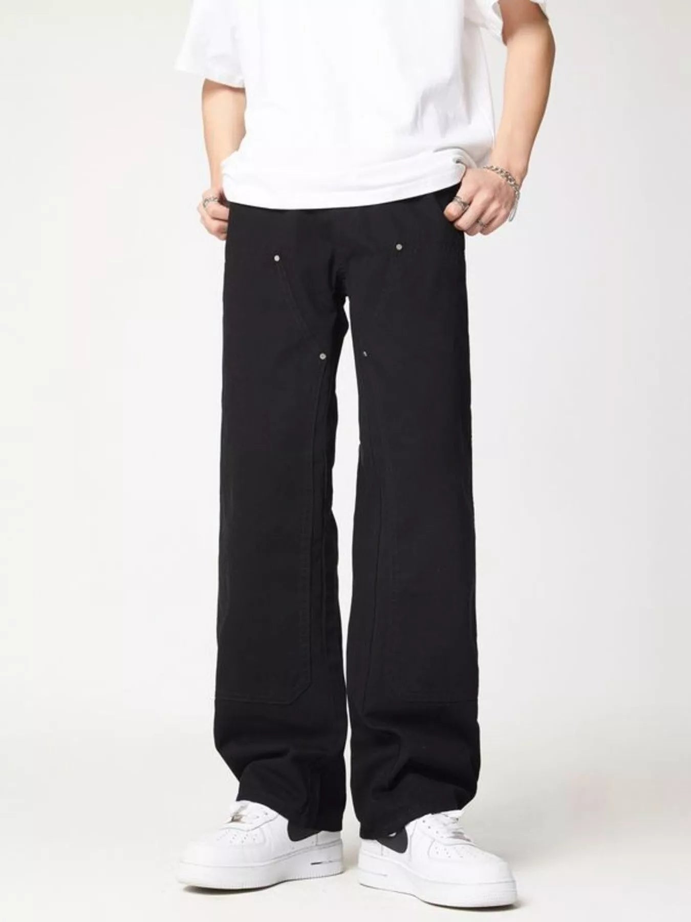Wash Wide Leg Jeans Plus Size in Black in Army Green for Men