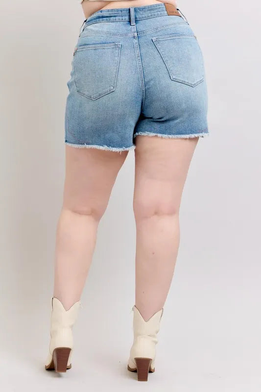 High Waist Western Embroidery Detail Cut Off Denim Shorts Plus Size for Women