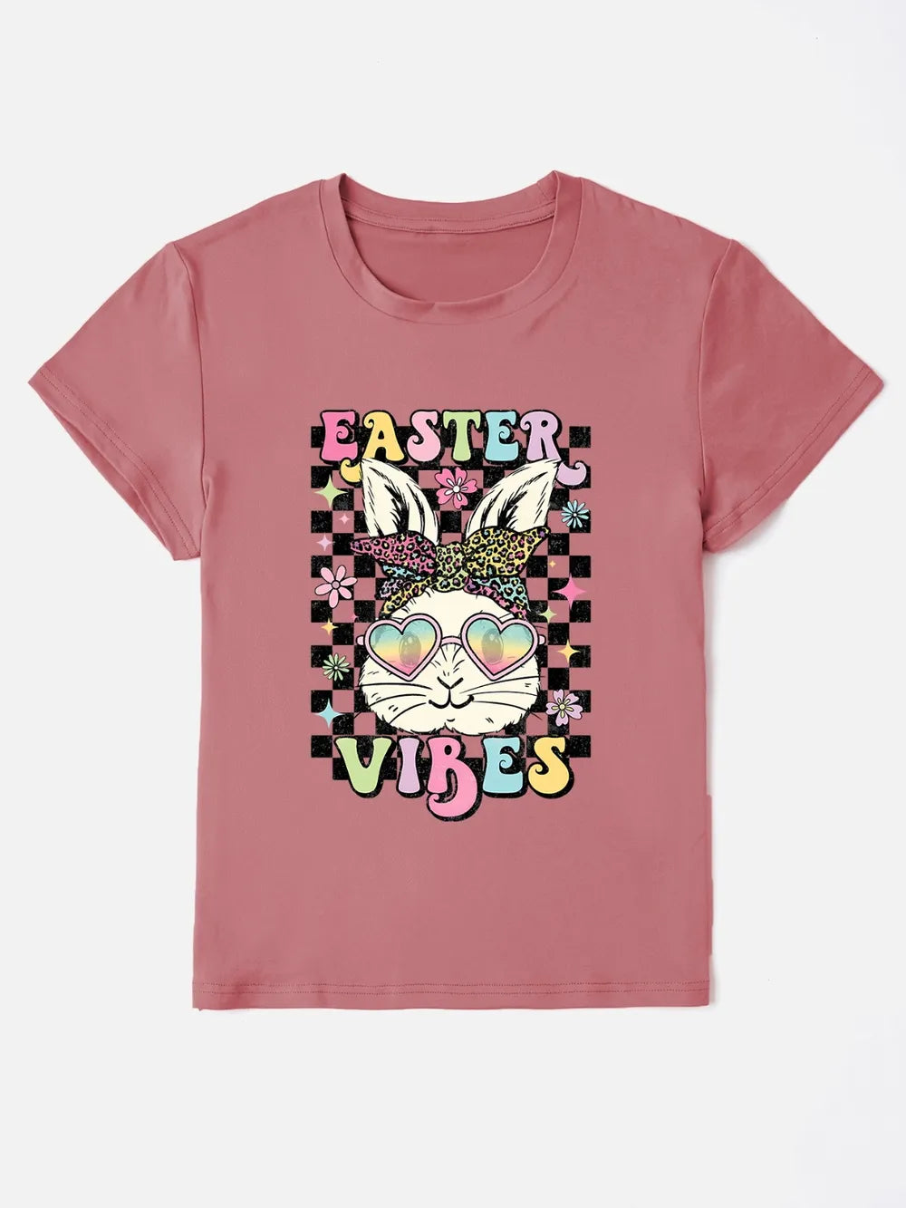 Easter Vibes Round Neck Short Sleeve T-Shirt in Blush Pink for Women