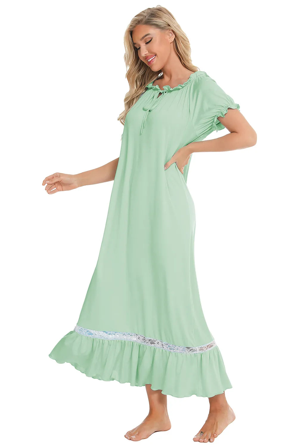 Lace Detail Short Sleeve Lounge Dress in Lilac for Women