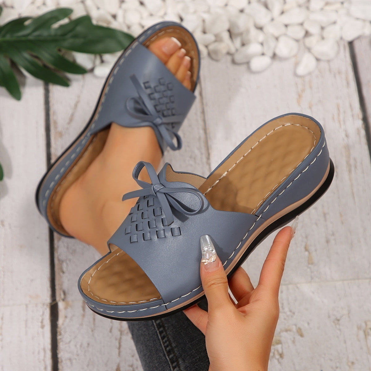 Open Toe Wedge Sandals in Light Pink in Blue for Women