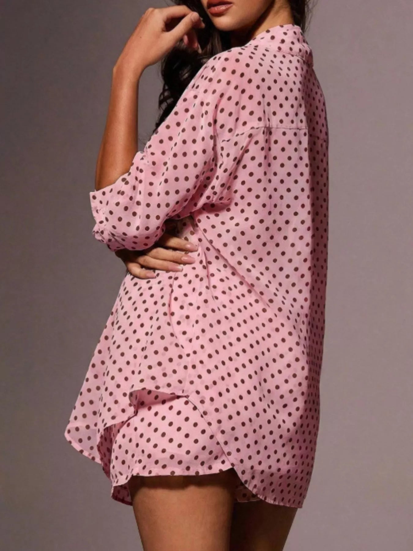 Polka Dot Button Up Shirt and Shorts Set in Yellow for Women