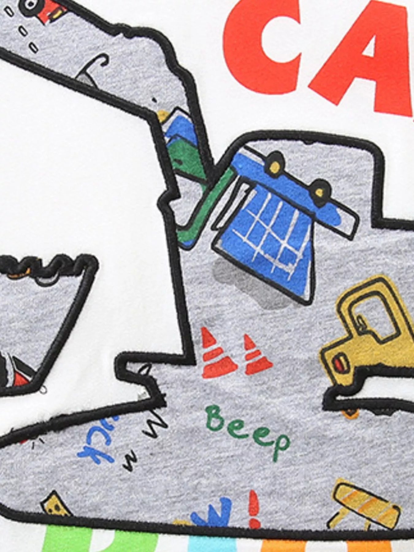 Cartoon Car Print Short Sleeve Tee and Shorts Set in White for Boys