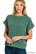 Raised Rib Cap Sleeve Top in Hunter Green for Women