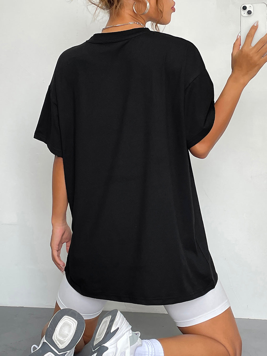 Round Neck Short Sleeve Never Better Graphic T-Shirt in Black for Women