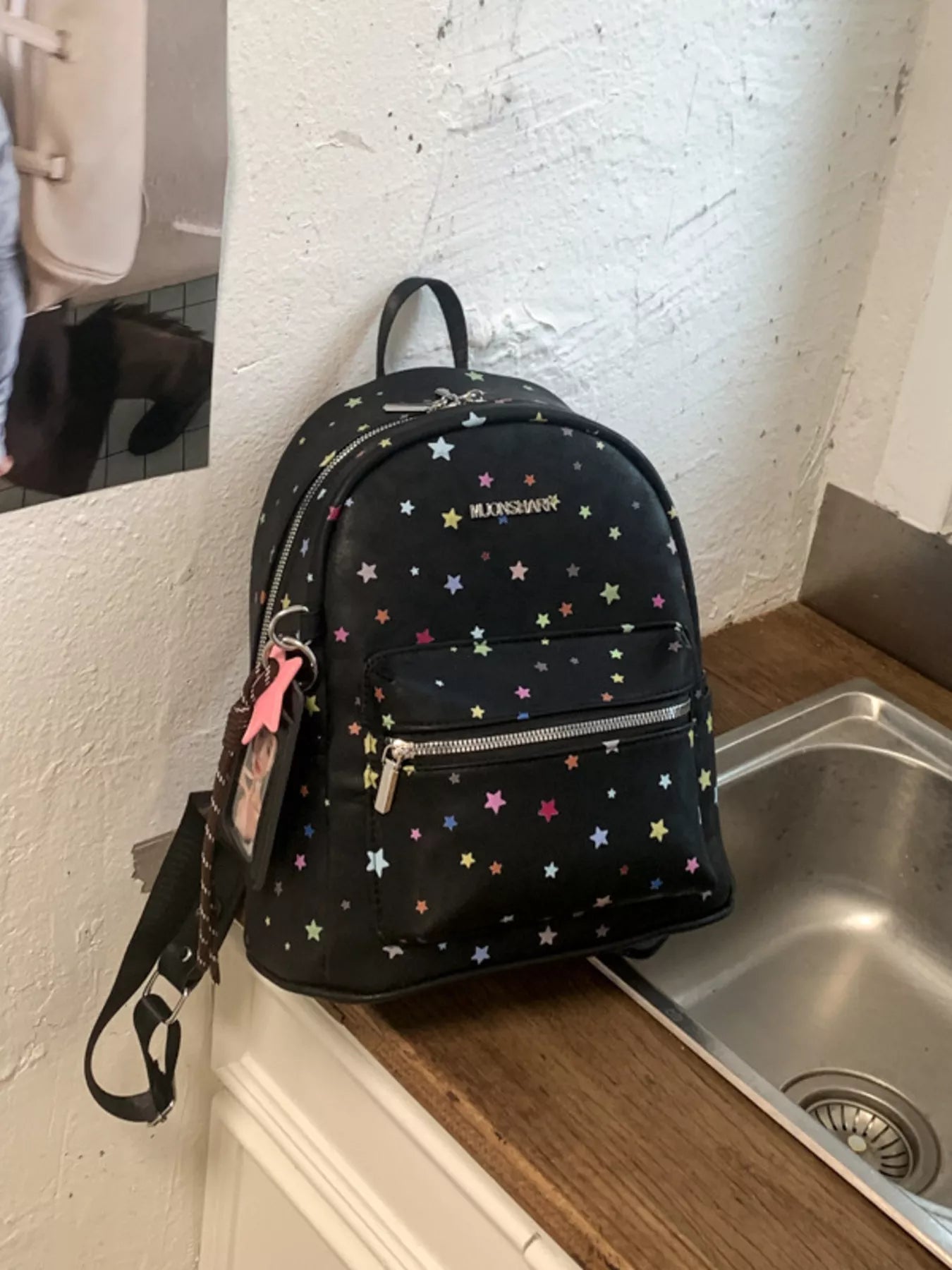 Star Pattern Backpack Bag in Black for Women