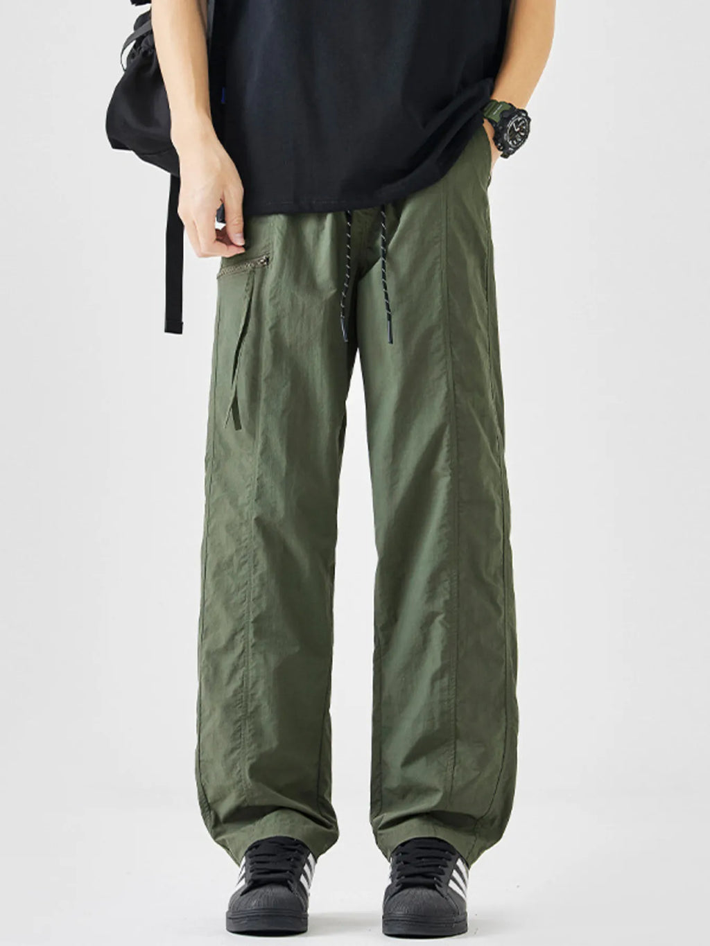 Plus Size Relaxed Fit Cargo Pants in Black for Men