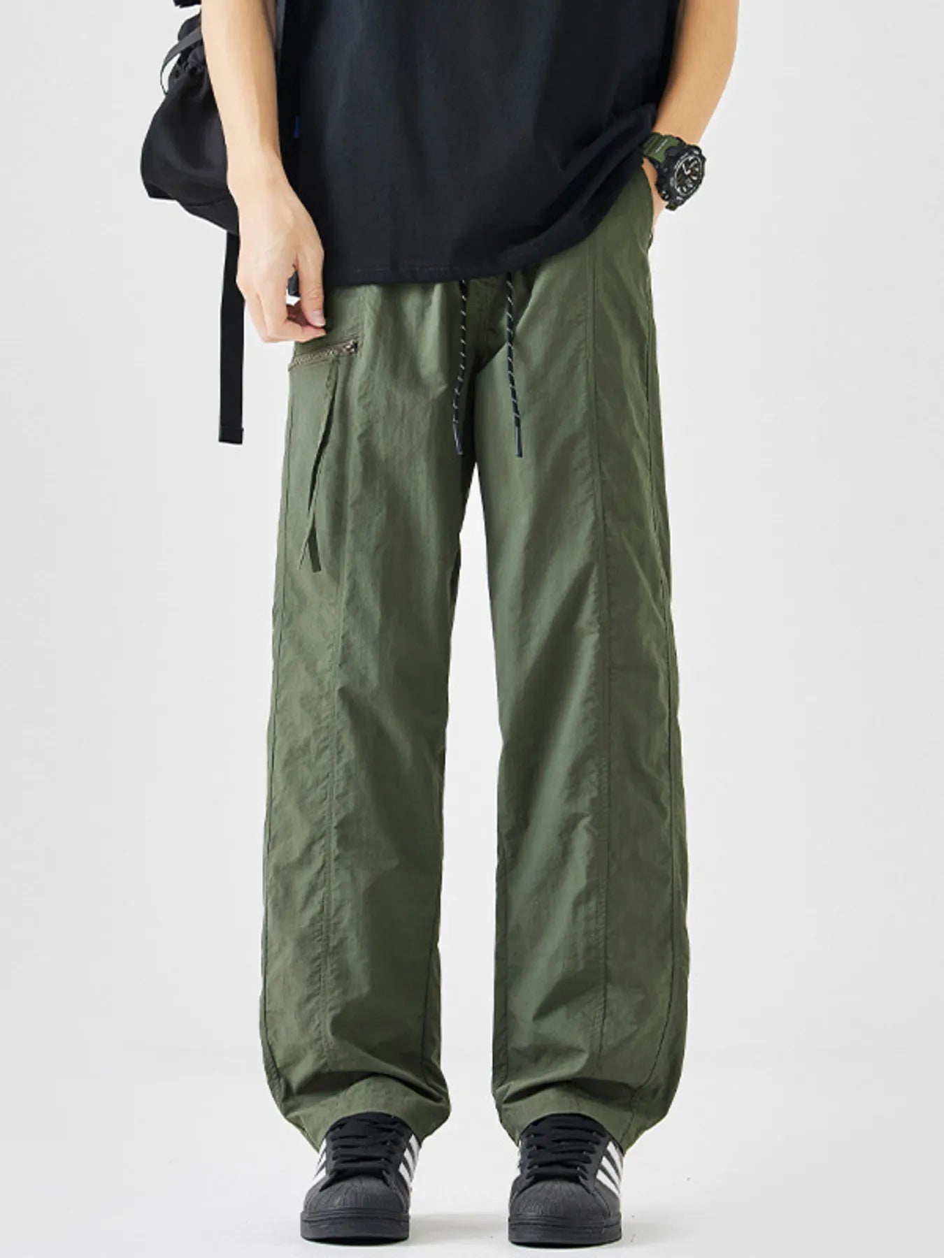 Plus Size Relaxed Fit Cargo Pants in Black for Men