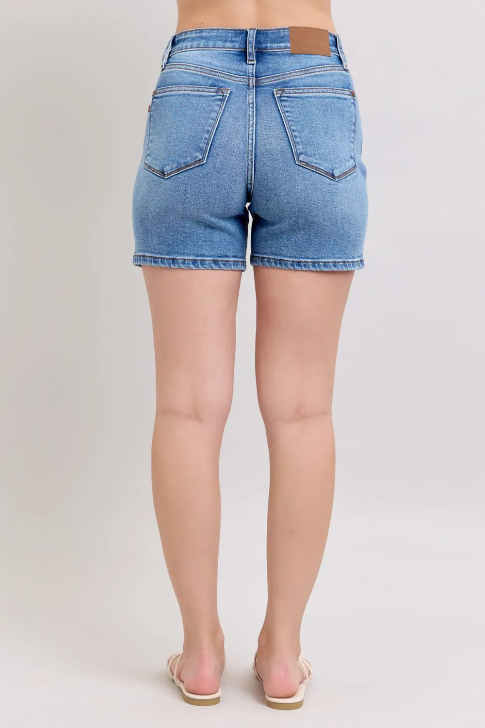 2 Button Denim Shorts with Pockets Plus Size in Medium for Women