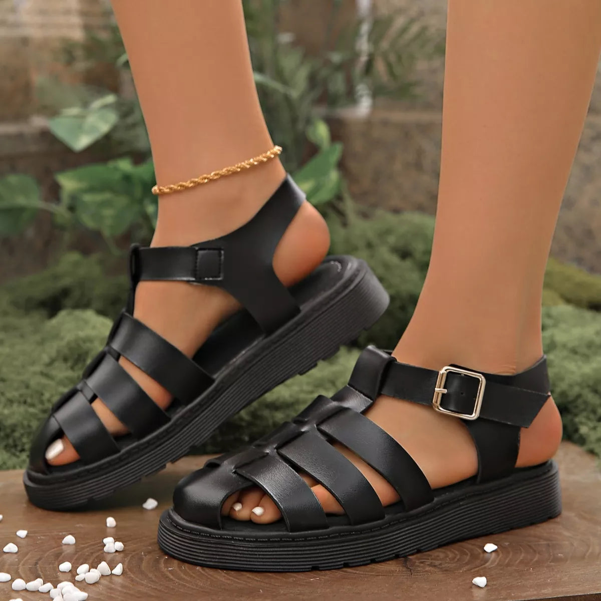Round Toe Platform Sandals in White for Women