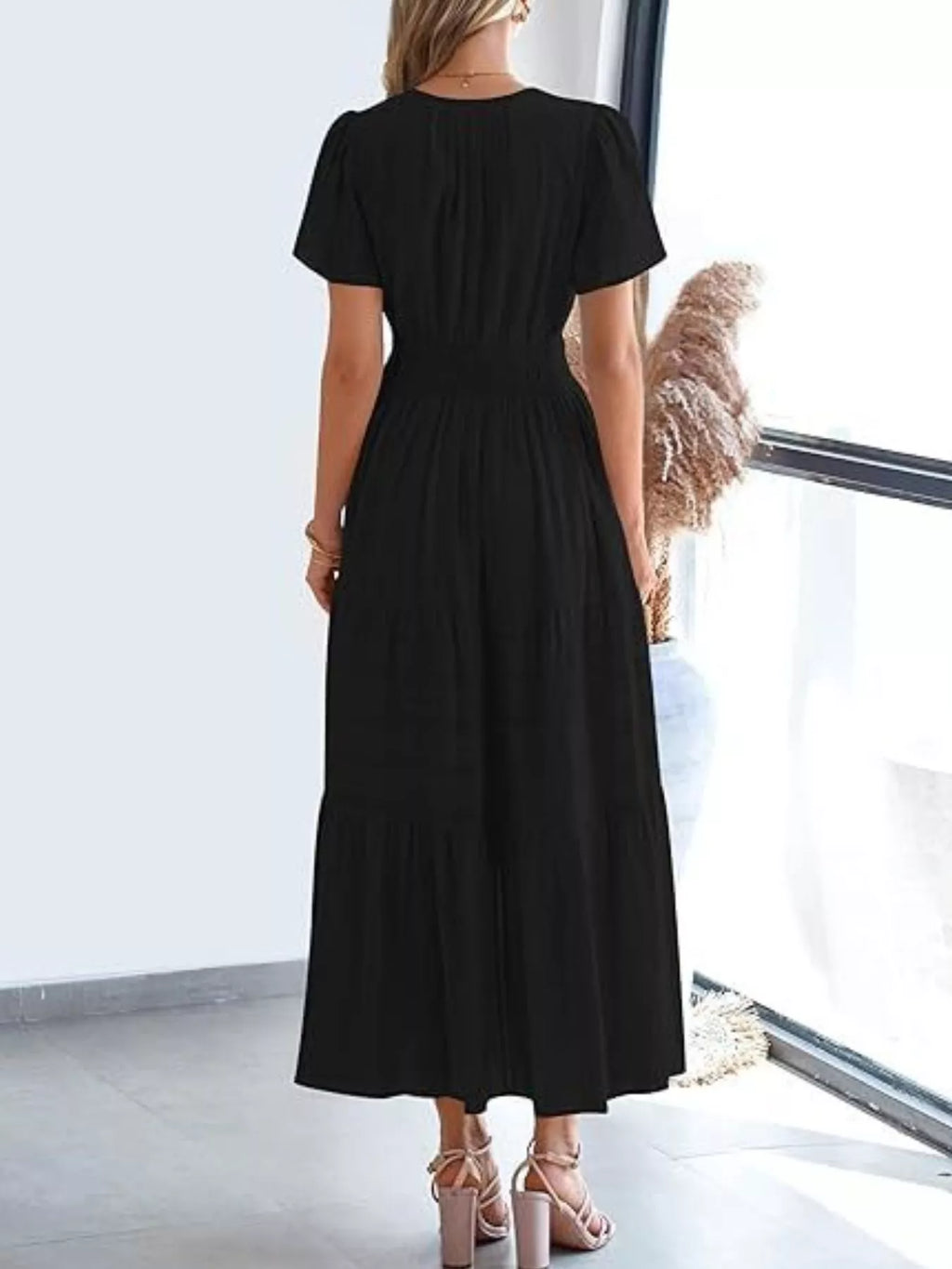 Plus Size Short Sleeve Tiered Midi Dress in White for Women