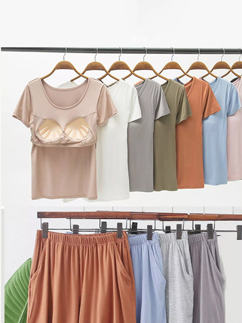 Plus Size Padded Modal Short Sleeve T-Shirt and Shorts Set in Khaki for Women