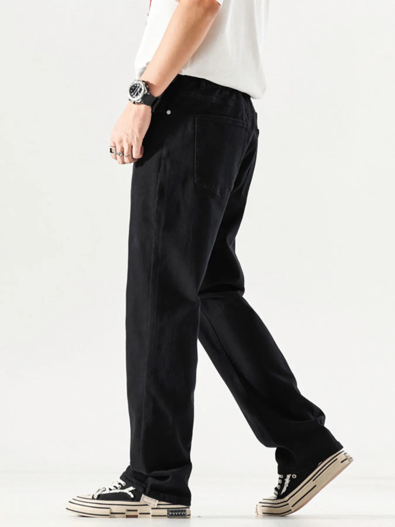 Wide Leg Jeans with Pockets Plus Size in Black for Men