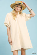 Linen Blend Ruffle Dress in Cream for Women