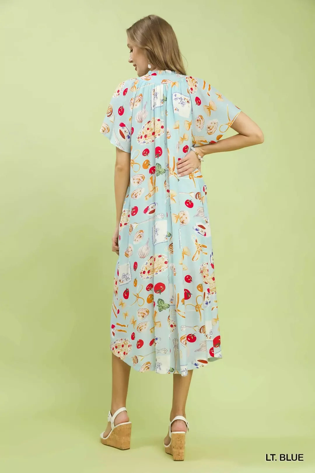 Abstract Print Flutter Sleeve Midi Dress in Light Blue for Women