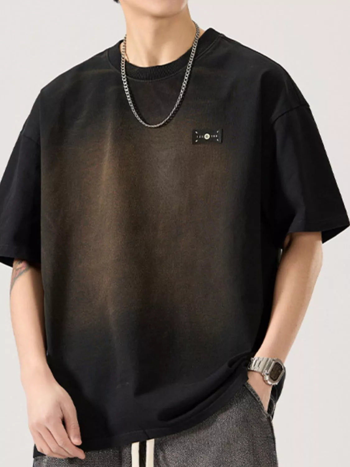 Round Neck Half Sleeve T-Shirt Plus Size in Gray for Men