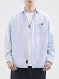 Plus Size Striped Button Up Long Sleeve Shirt in Light Blue in Gray for Men