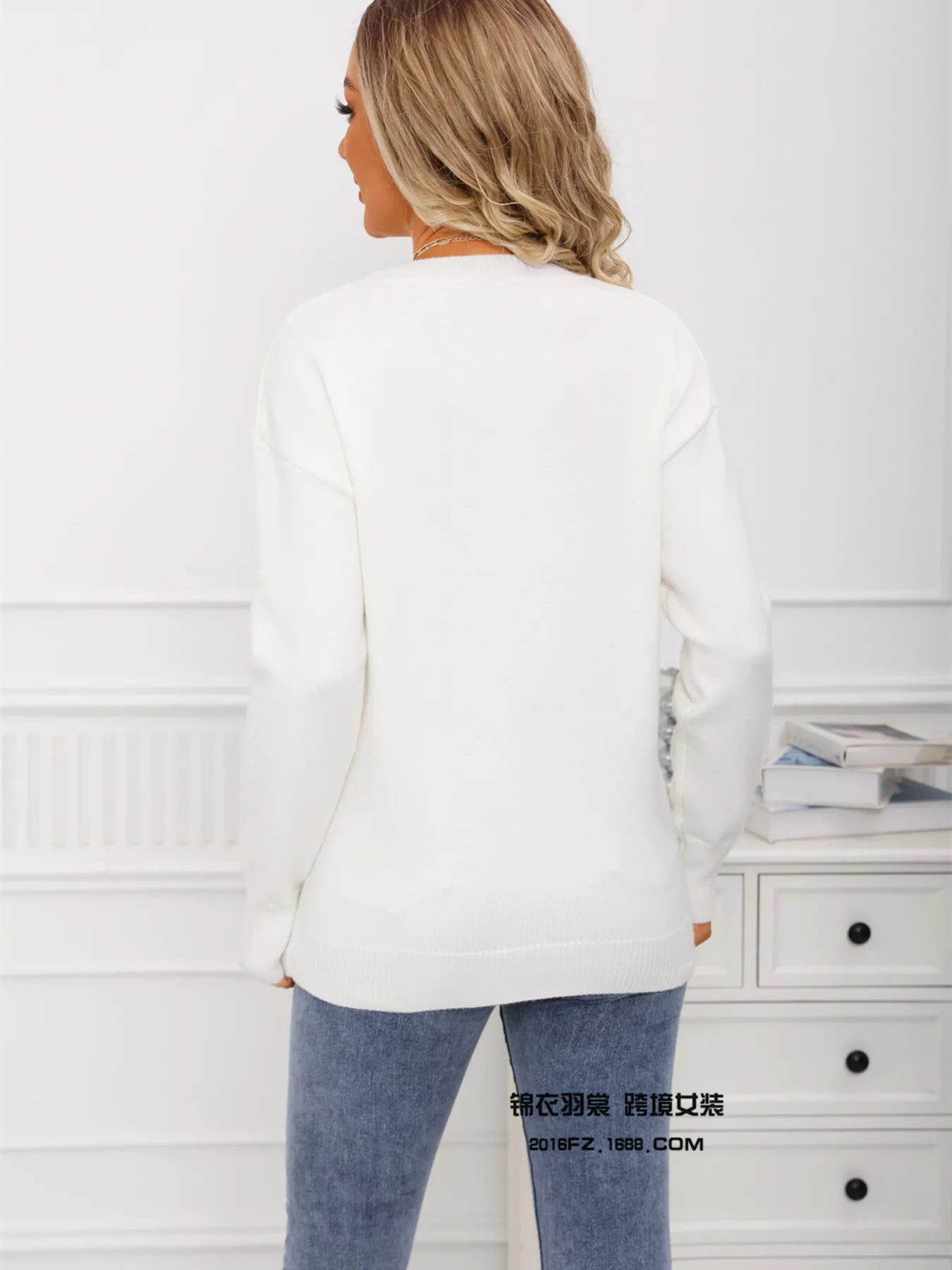 Valentines Day Heart Print Round Neck Sweater for Women
