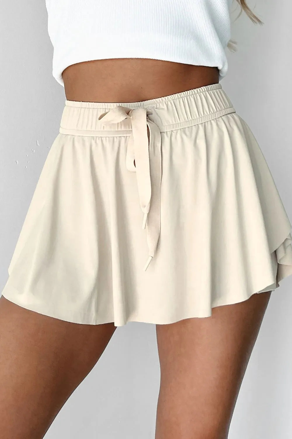 Drawstring High Waist Lined Active Skorts in Beige for Women