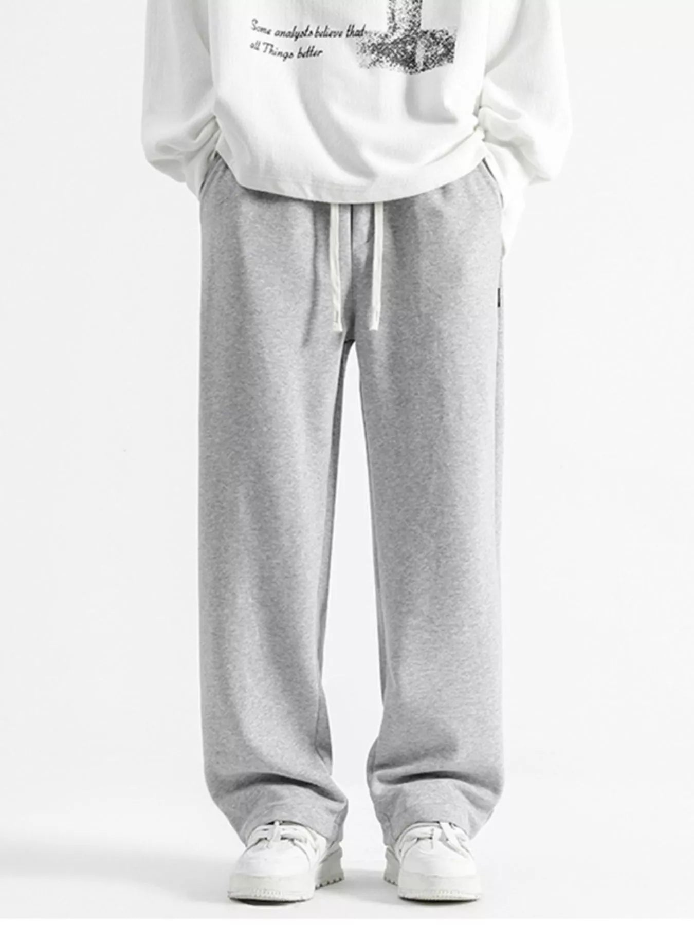 Casual Loose Fit Sweatpants Plus Size in Light Gray for Men