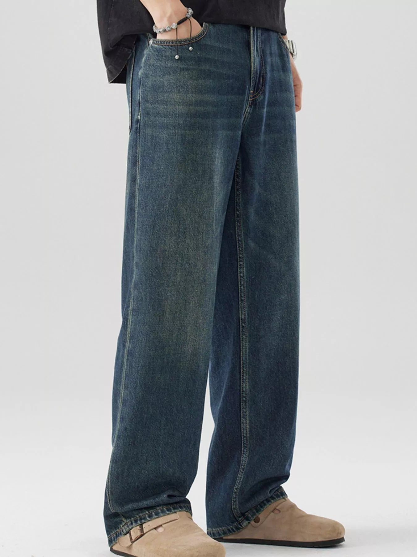 Vintage Wash Wide Leg Jeans in Nostalgic Orchid for Men