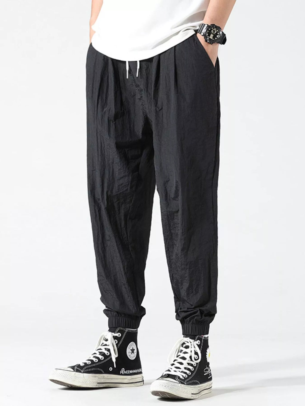 Plus Size Drawstring Loose Fit Joggers in Green for Men
