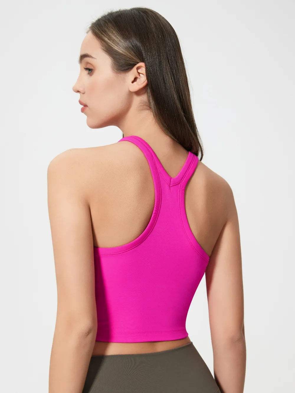 Scoop Neck Active Tank with Detachable Chest Pads in Hot Pink for Women