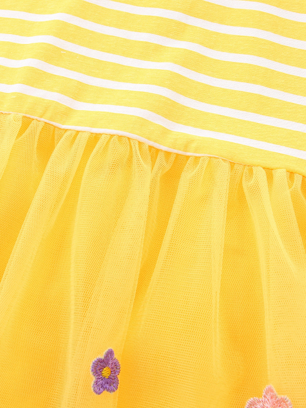 Bunny & Floral Striped Tulle Dress in Yellow for Girls
