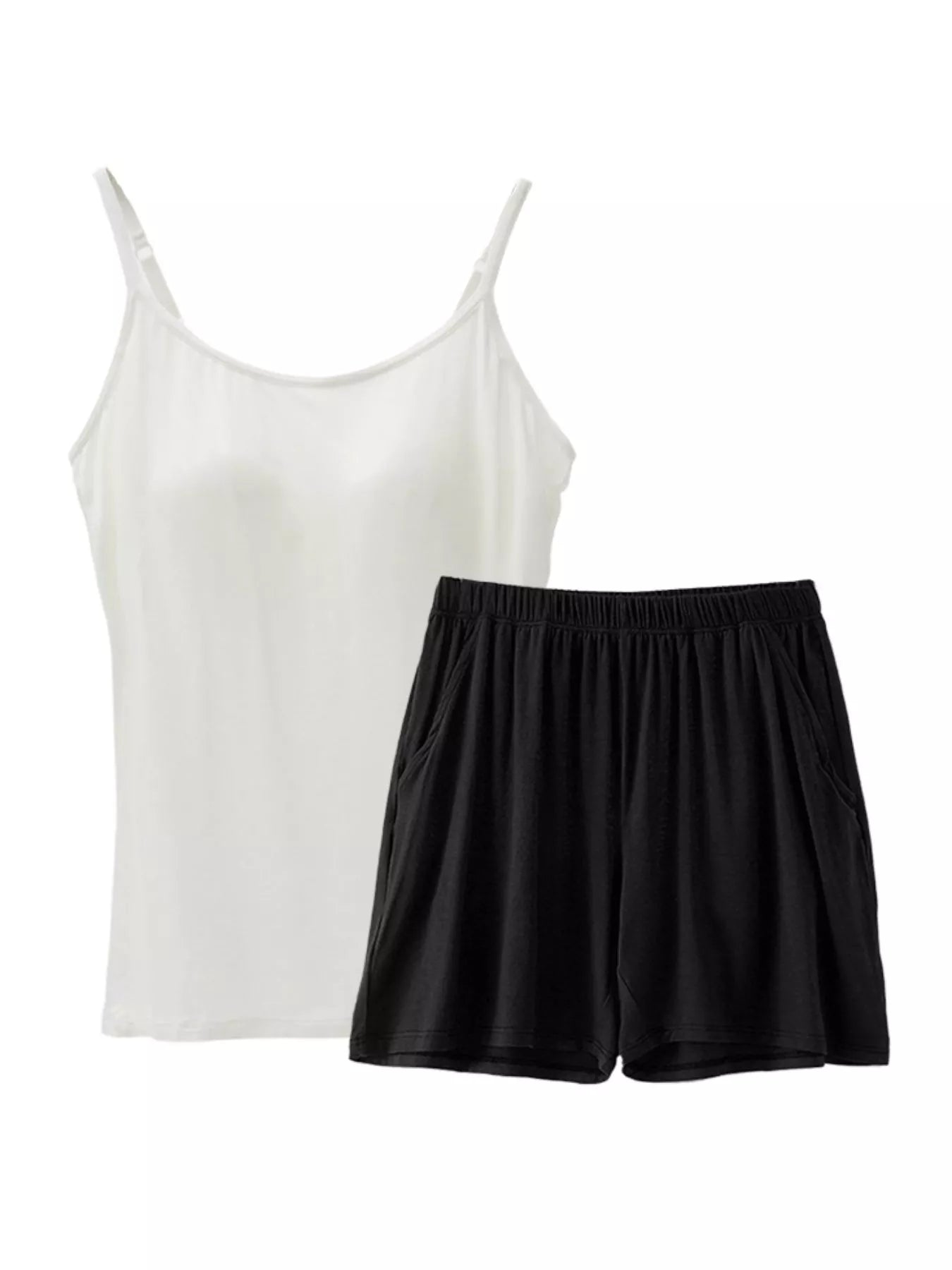Plus Size Modal Adjustable Strap Padded Cami and Shorts Set in Khakis for Women