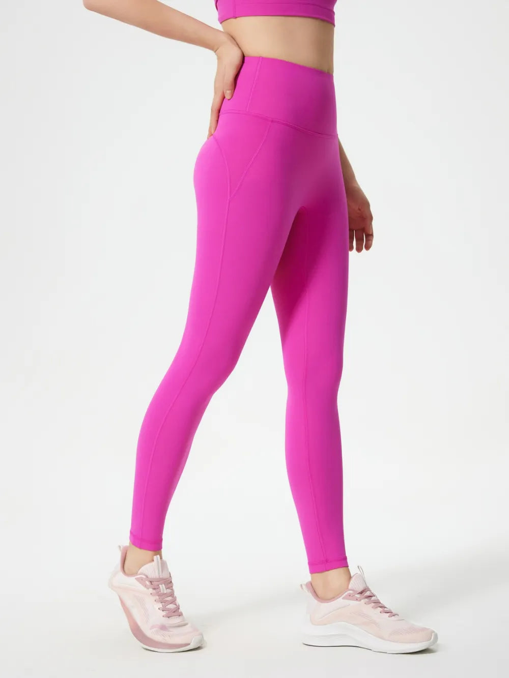 Wide Waistband Active Leggings in Fuchsia Pink for Women