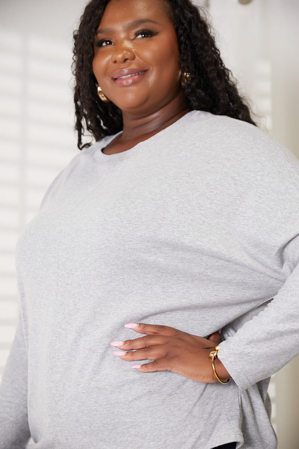 Seam Detail Round Neck Long Sleeve Top for Women