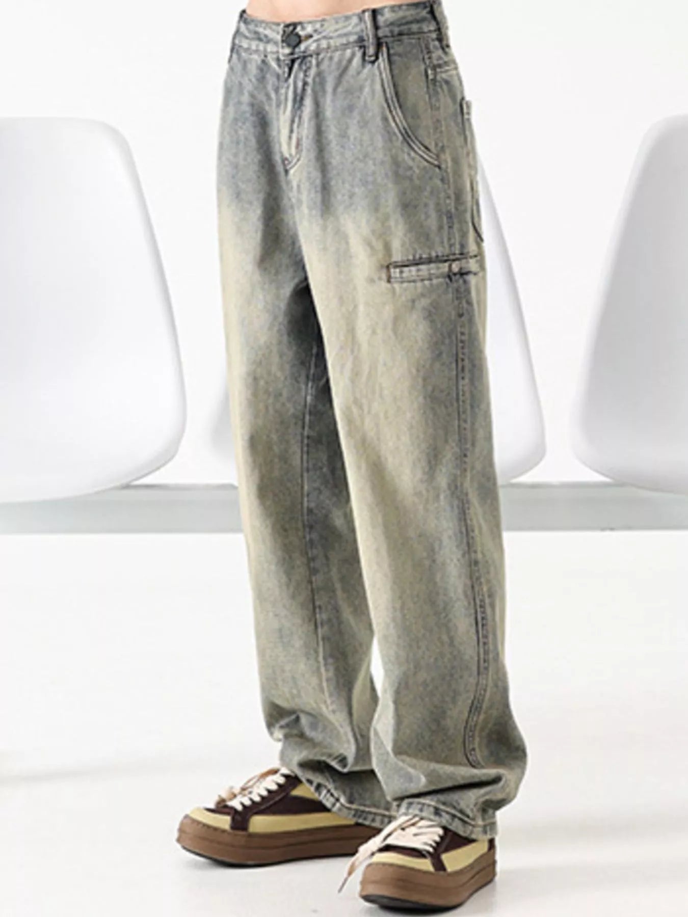 Vintage Wash Loose Fit Jeans in Air Force Blue for Men