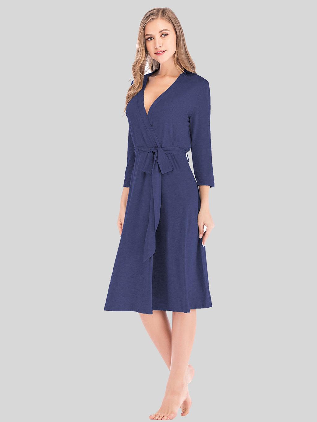 Plunge Tie Front Night Dress in Charcoal for Women