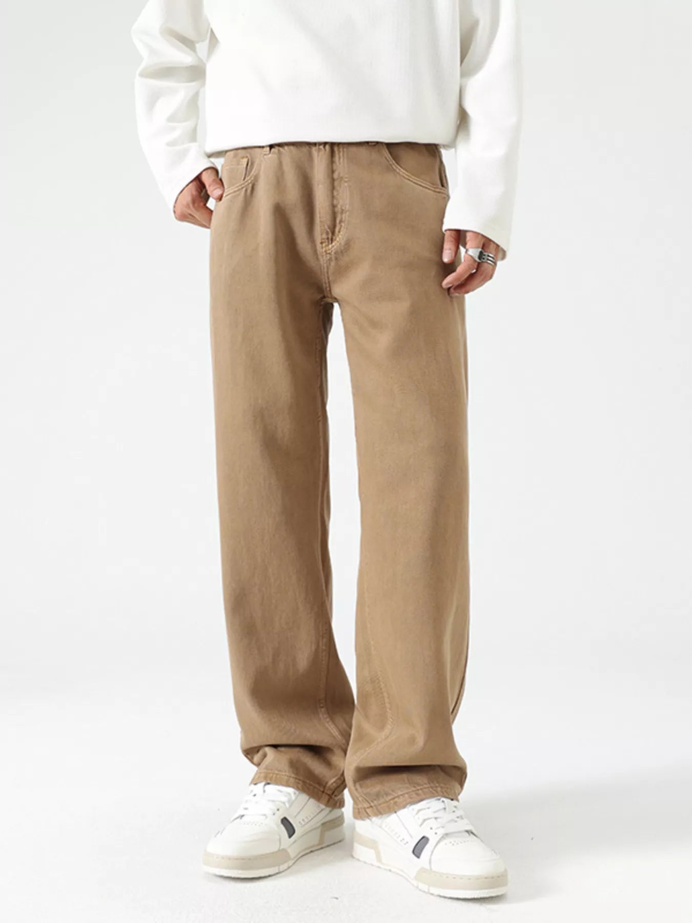 Vintage Wash Wide Leg Jeans in Khaki in Black for Men