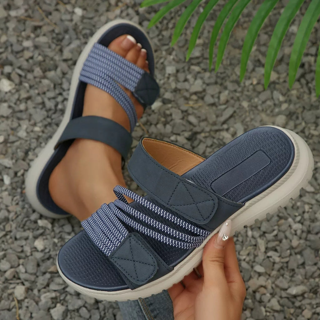 Open Toe Adjustable Strap Sandals in Black for Women