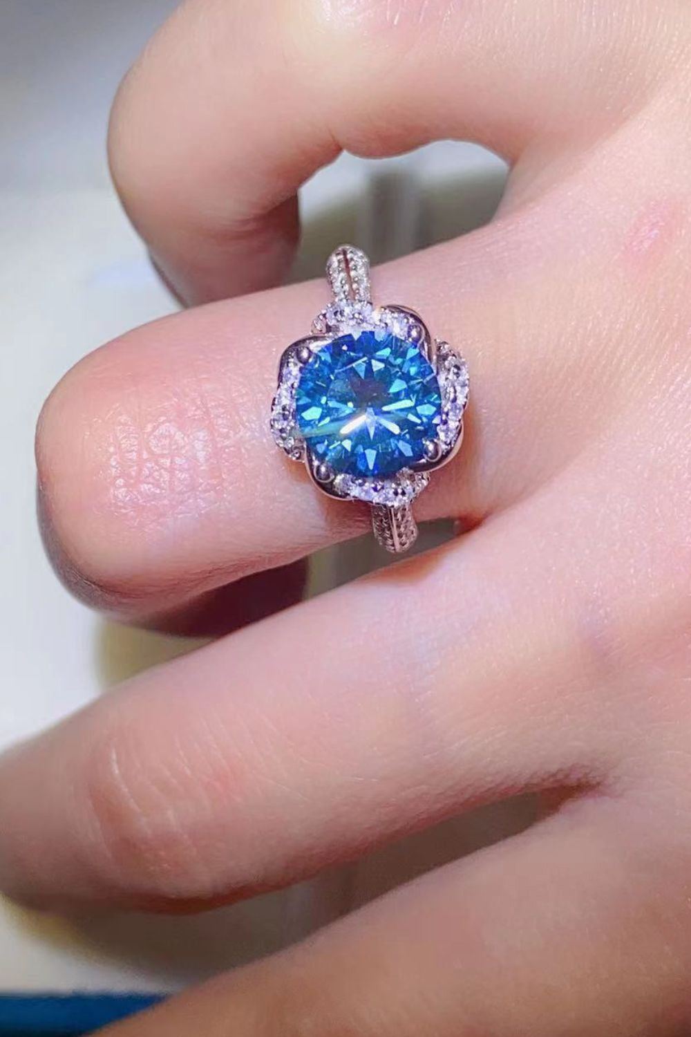 2 Carat Cobalt Blue Moissanite 925 Sterling Silver Ring for Women