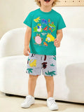 Frog Print Short Sleeve Tee and Shorts Set in Turquoise for Boys