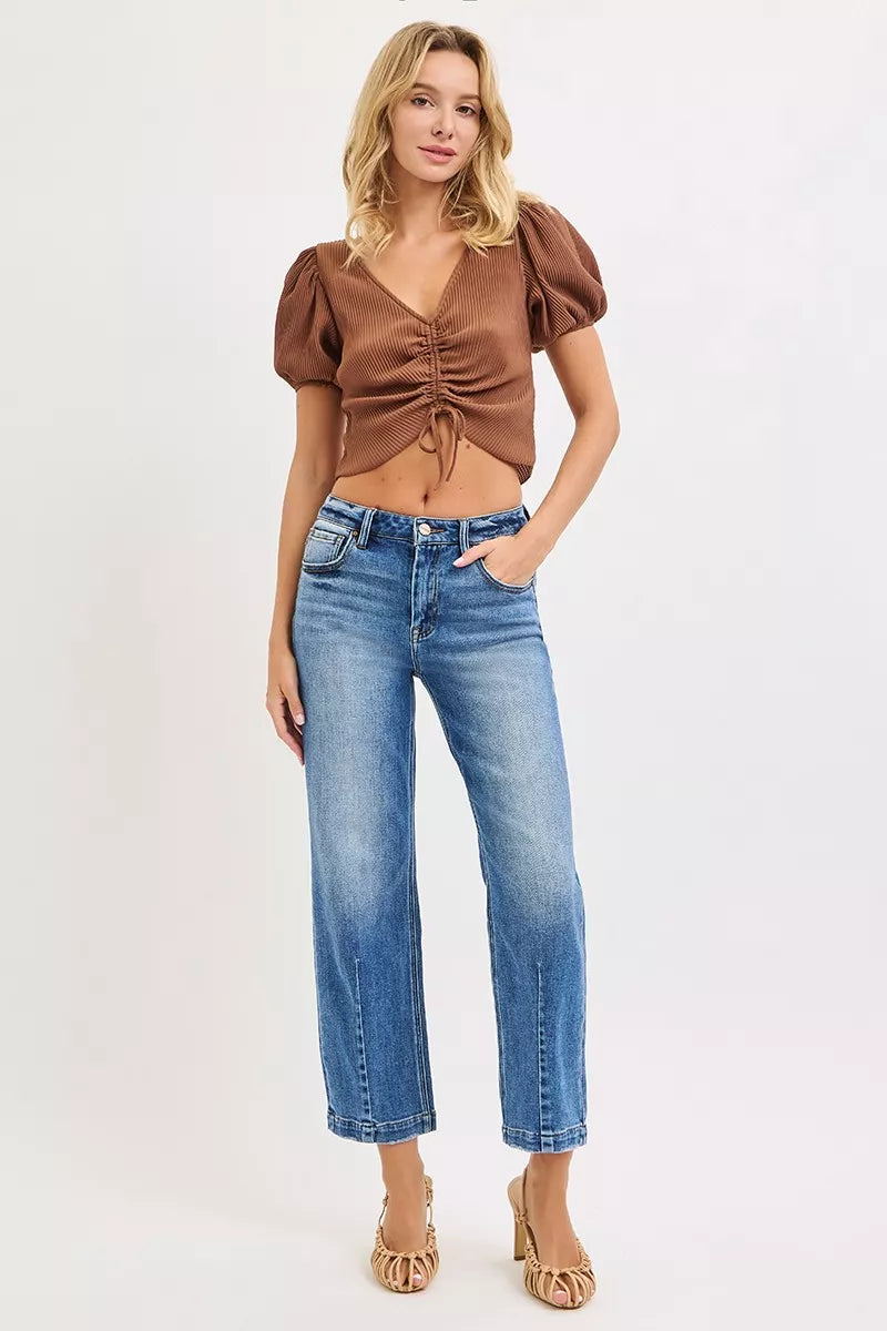 High Rise Crop Boyfriend Tapered Jeans in Dark for Women