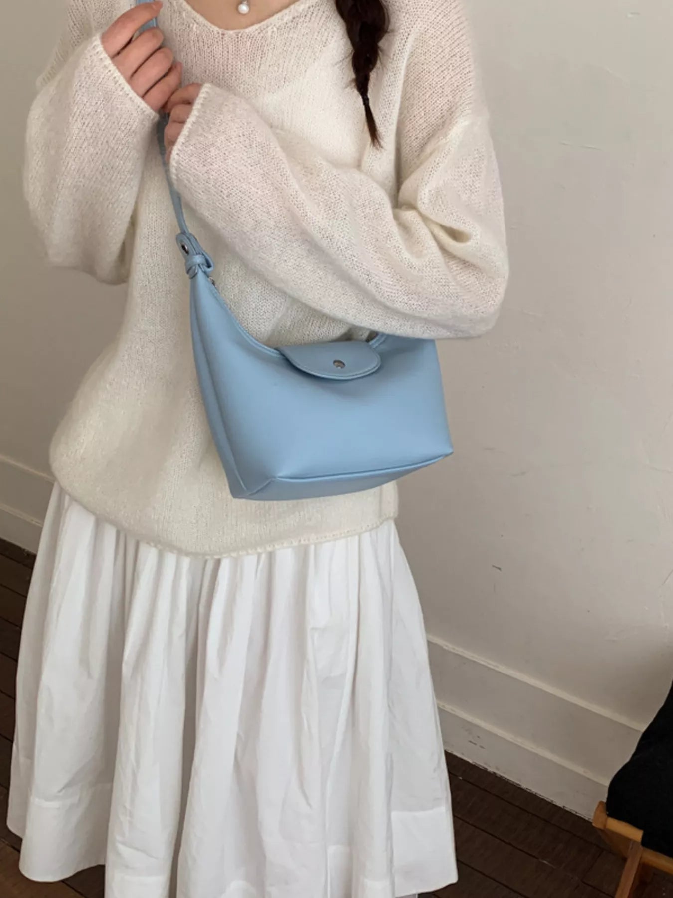 PU Leather Crescent Shoulder Bag in Black for Women