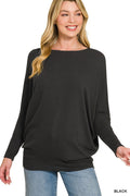 Hacci Dolman Sleeve Boat Neck Top in Black for Women