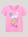 Dinosaur Print Short Sleeve T-Shirt in Pink for Girls