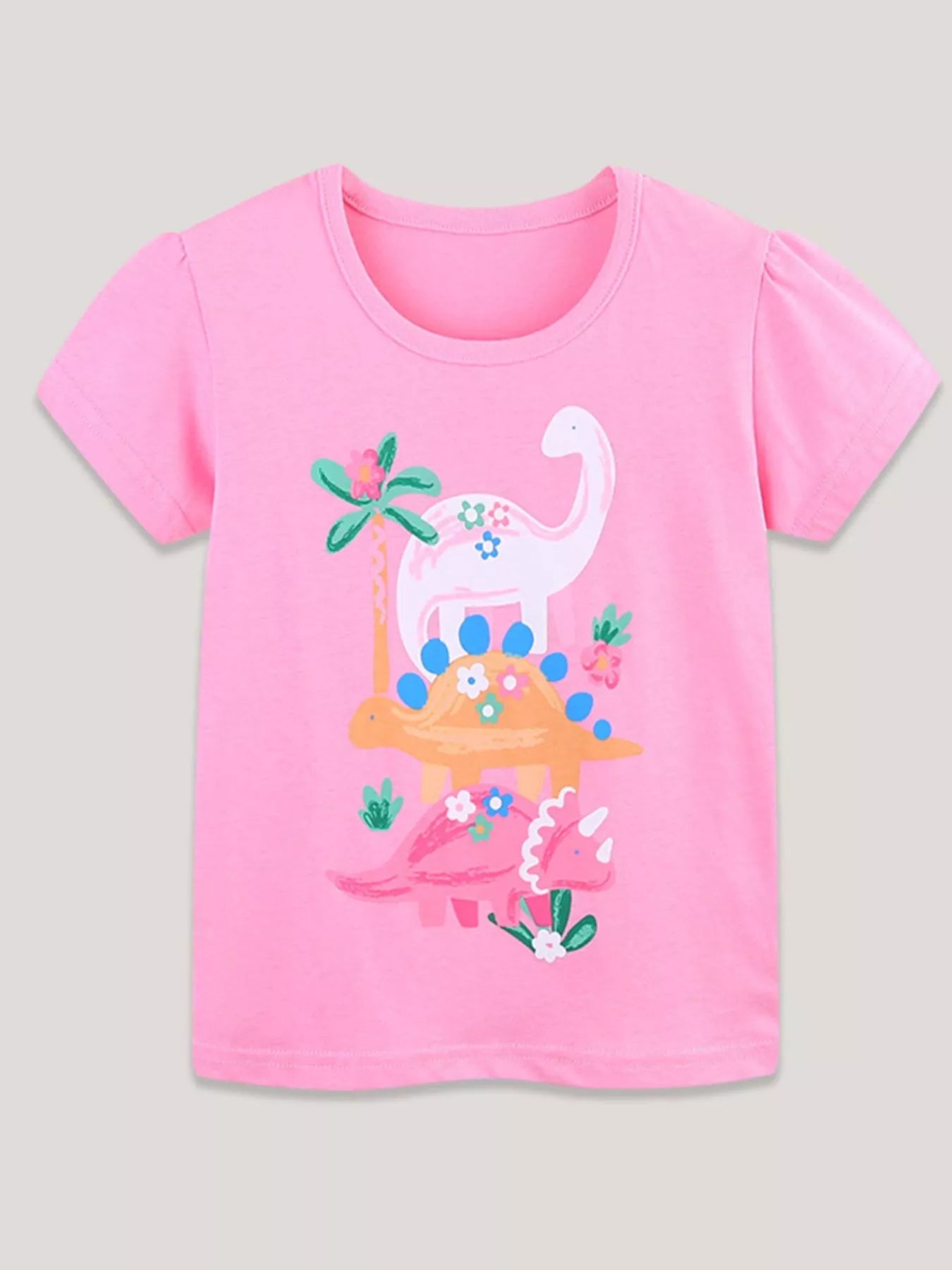 Dinosaur Print Short Sleeve T-Shirt in Pink for Girls