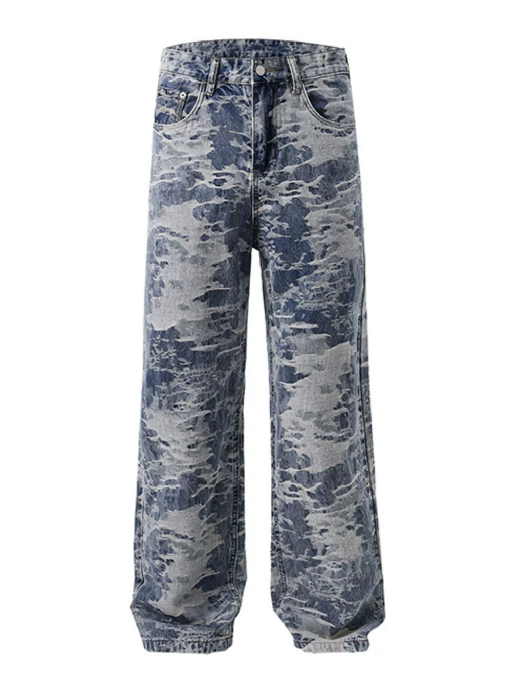 Wash Wide Leg Jeans in Blue Jacquard for Men