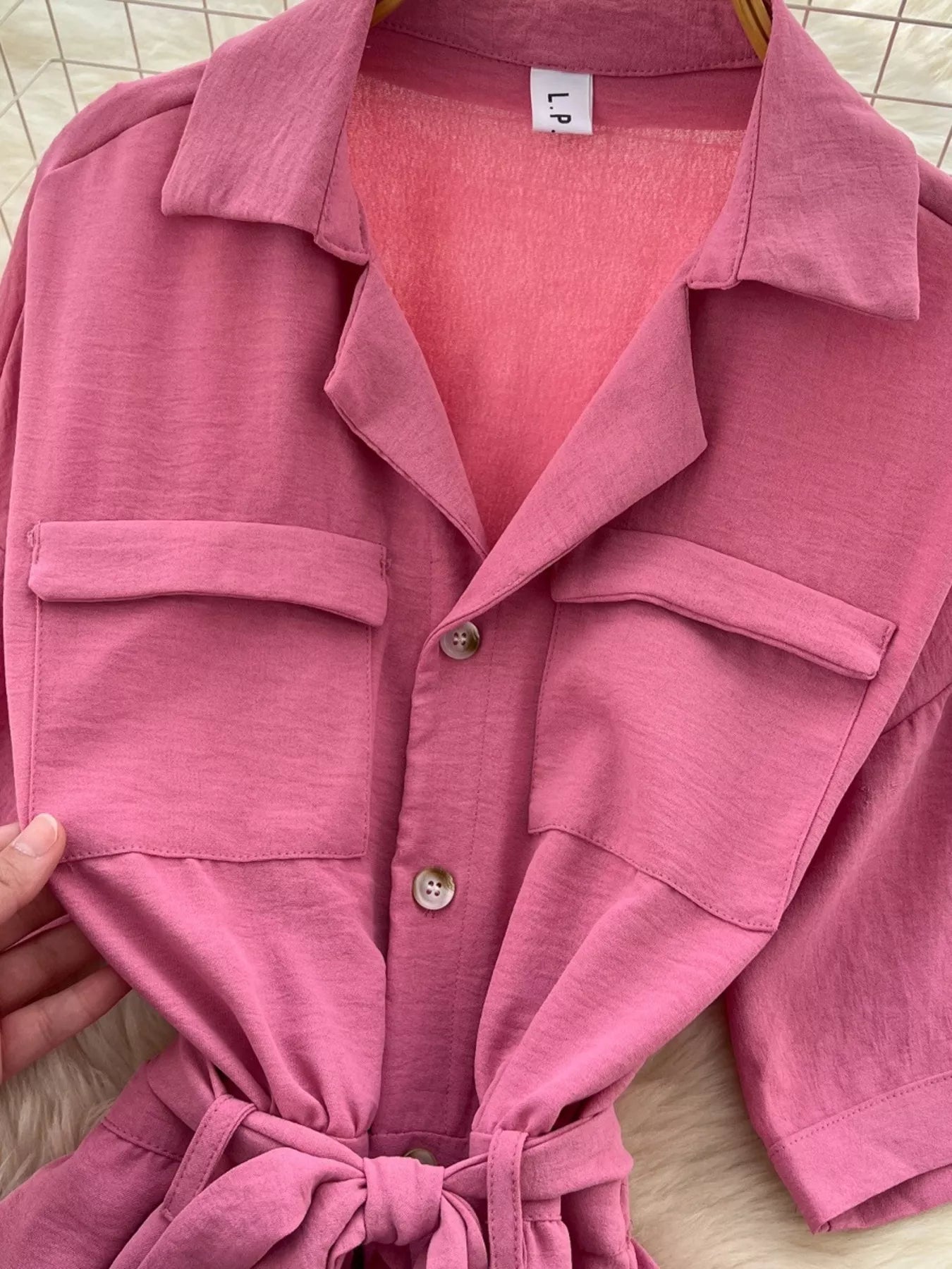 Pink Tie Waist Wide Leg Jumpsuit for Women