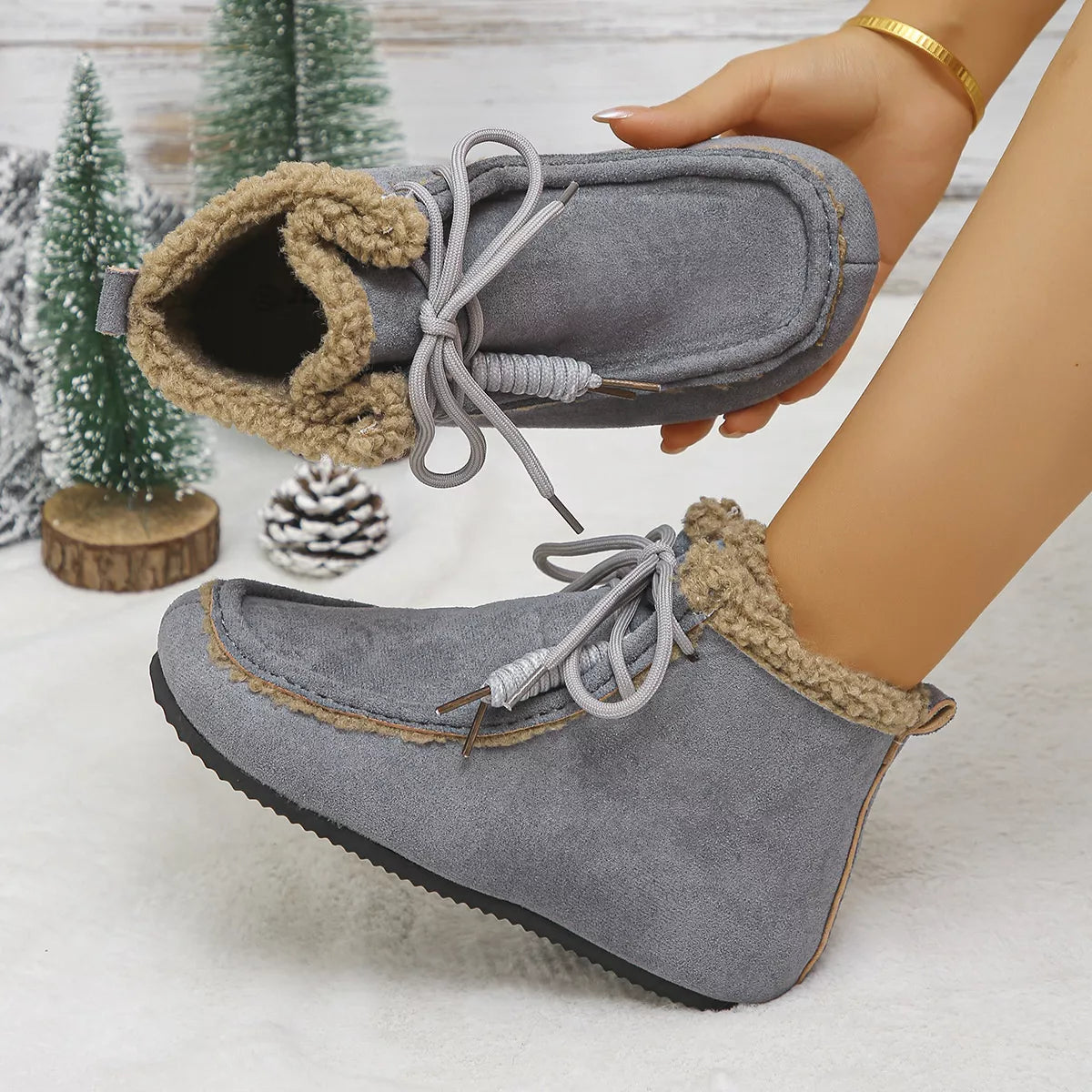 Plush Lined Ankle Boots in Brown for Women