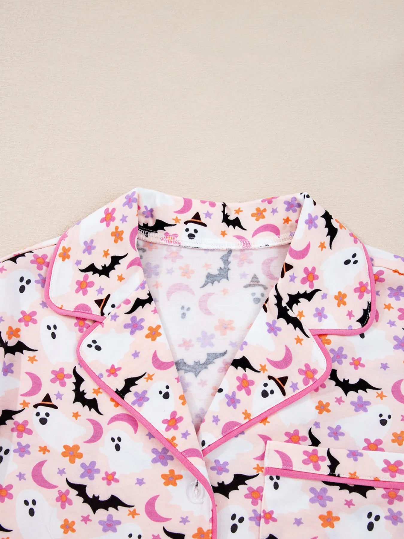 Halloween Ghost Print Button Up Top and Pants Lounge Set for Women