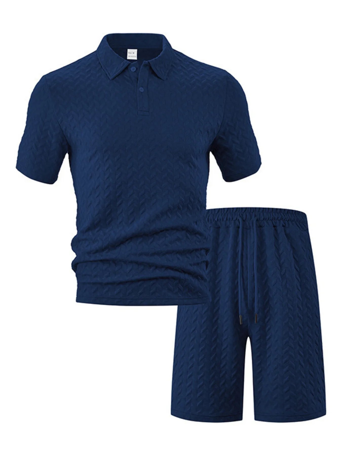Textured Polo Shirt and Shorts Set Plus Size in White for Men